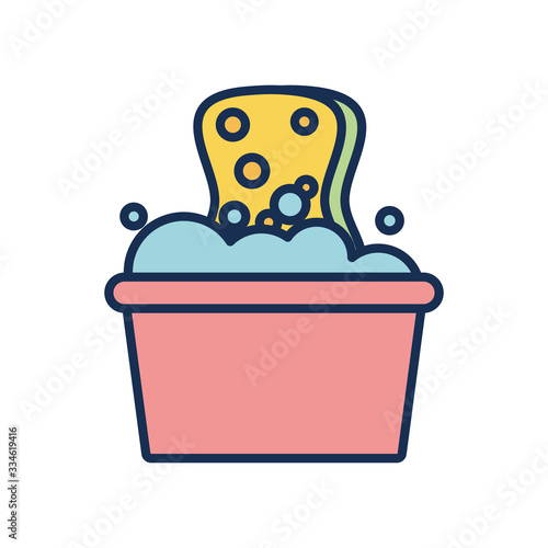 bucket with soapy water and brush icon, line fill style