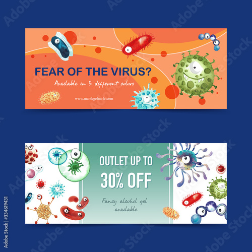 Twitter ad design with virus concept, creative colorful watercolor illustration.