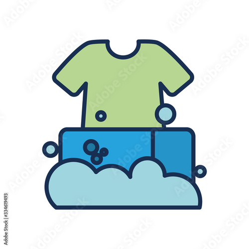 bucket with tshirt on soapy water, line fill style