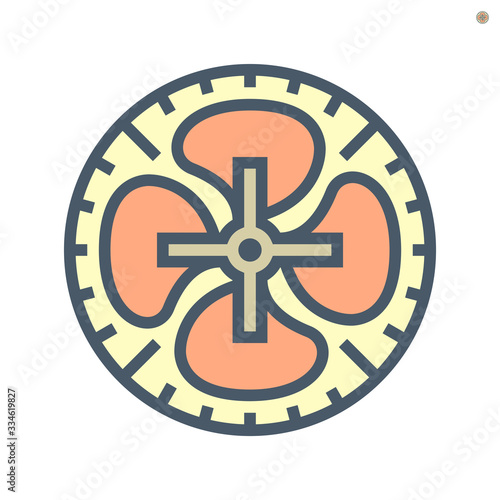 Fan blade vector icon design, 64x64 perfect pixel and editable stroke.