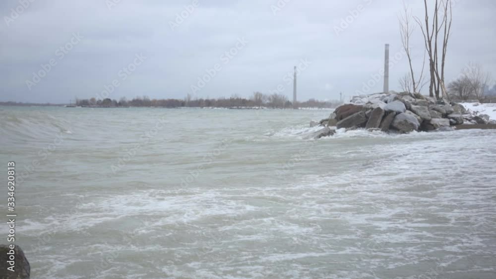 Waves Crashing On The Shore In Canada - Wide Shot Waves Crashing On The Shore In Canada - Wide Shot