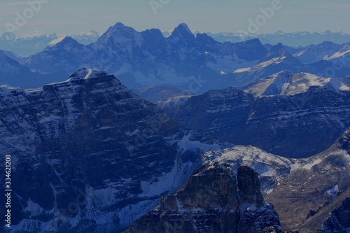 View towards Mount Good Sir at the summit of Mount Temple at Banff National Park Canada