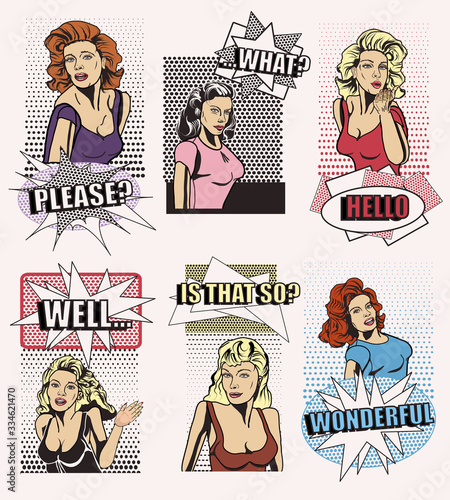 Retro Ad Girls - Fictional Characters for your Original Designs and Text - Vintage Half-tone Gradient Look 