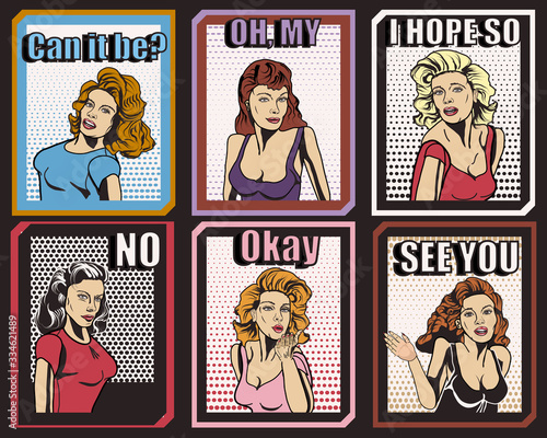 Retro Ad Girls - Fictional Characters for your Original Designs and Text - Vintage Half-tone Gradient Look 