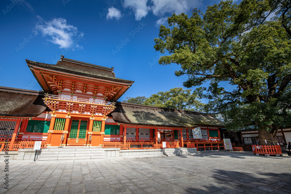 Usa Jingu Shrine, Oita, Japan : November 12, 2019. It is the head shrine of thousands of shrines across Japan that are dedicated to Hachiman, the god of archery and war. Usa Jingu Shrine, Oita, Japan : November 12, 2019. It is the head shrine of thousands of shrines across Japan that are dedicated to Hachiman, the god of archery and war.