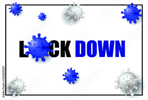 Lockdown logo design vector. icon lockdown with Coronavirus in Real 3D Illustration concept