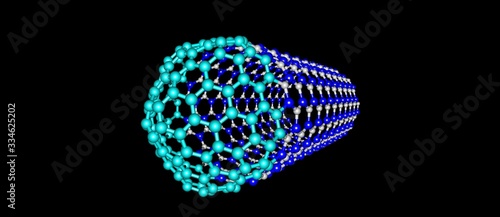 Hybrid capped nanotube molecular structure isolated on black