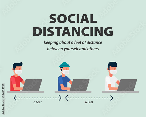 Social distancing, Working space protecting from COVID-19, Coronavirus vector illustration infographic flat design