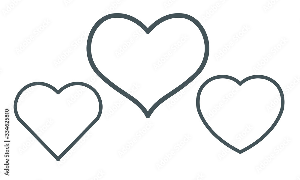 Gray heart shaped line symbol, shadowed, on a white background