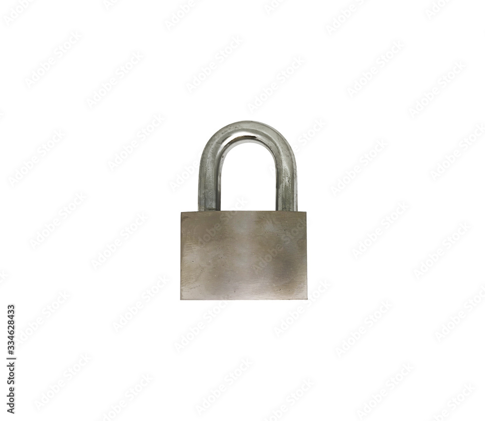 Single metal locked padlock on white background without shadow Single metal locked padlock on white background without shadow