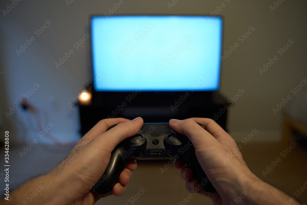 Playing video games at home on the TV. Playing video games at home on the TV.