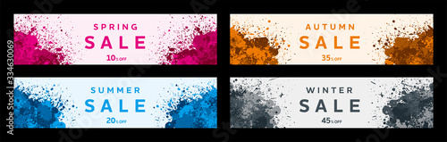 Splash ink banner sale set. Backgrounds for poster, banner or flyer. Vector. 飛び散ったインクのベクターバナーセット	