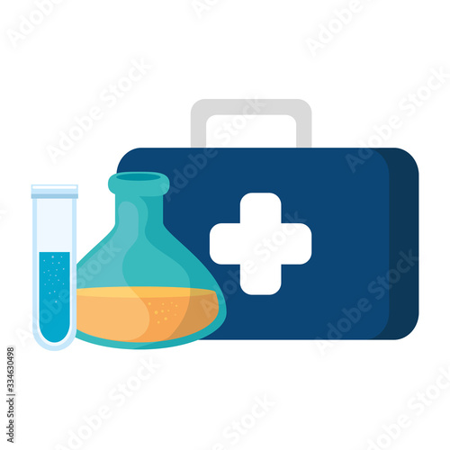 first aid kit with tubes test isolated icon vector illustration design