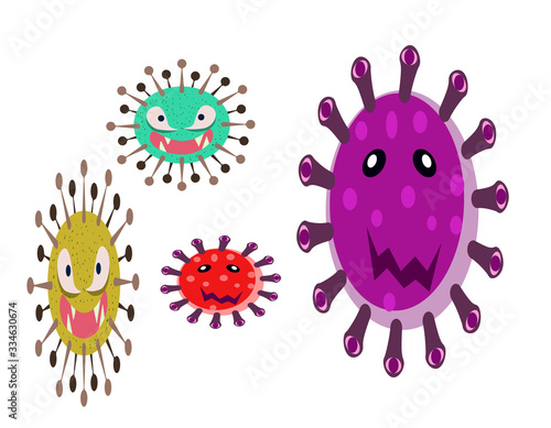 Illustration vector graphic of Cute character of germ, bacteria and virus set collection. Microbe, Pathogen, Virus icon. Cartoon microbes. Cute cartoon germ in flat style design. vector EPS10.