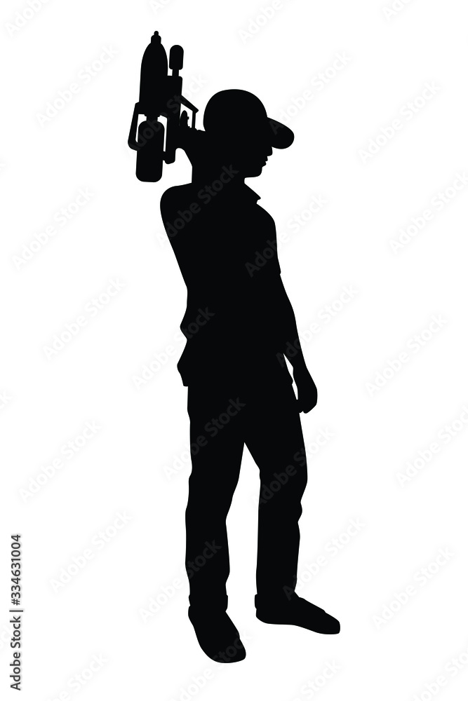 Young man with water gun silhouette, Thailand Songkran day Young man with water gun silhouette, Thailand Songkran day