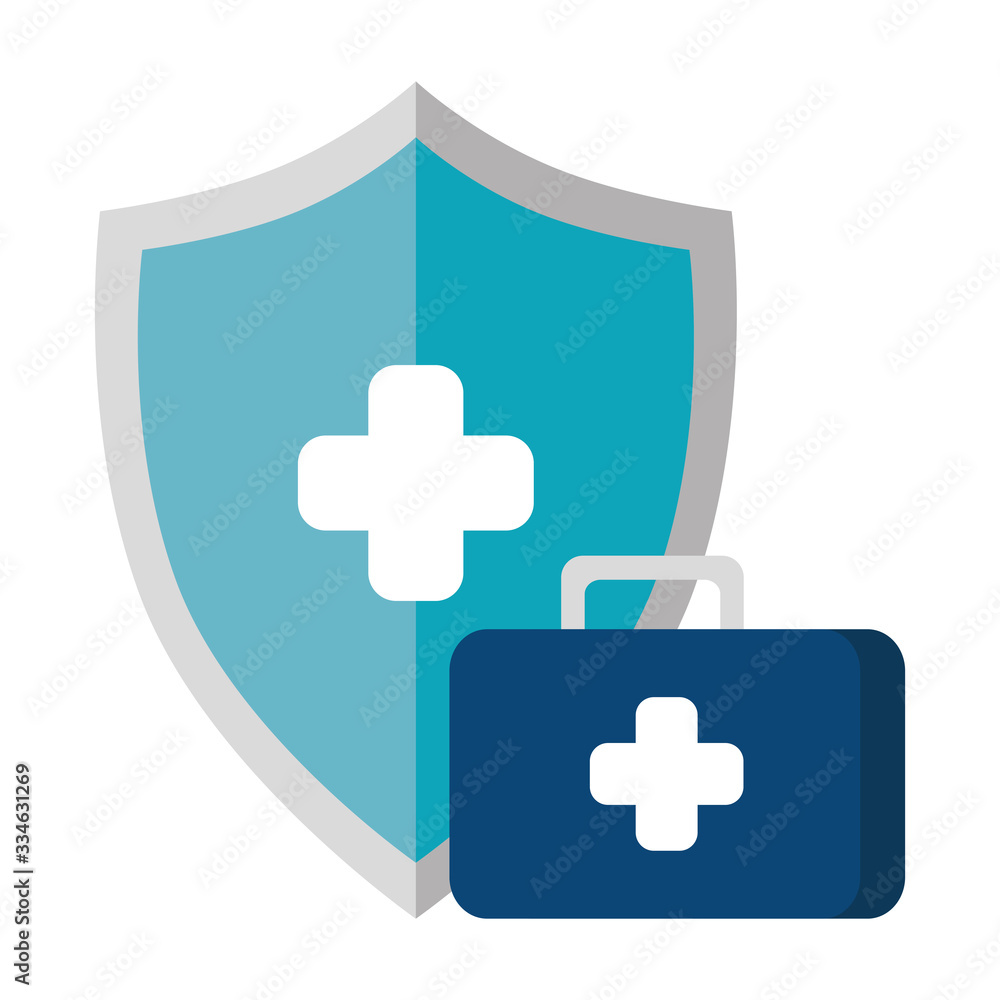 Obraz premium first aid kit with shield isolated icon vector illustration design