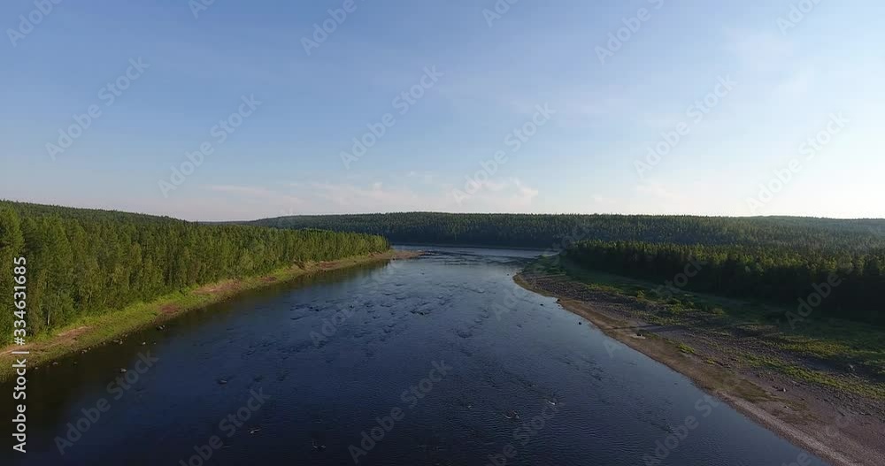 Shores Of Siberian River In Uninhabited Taiga Of Russia Shores Of Siberian River In Uninhabited Taiga Of Russia