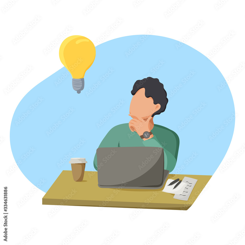 Big idea comes to the young man. Business idea concept. Vector illustration.
