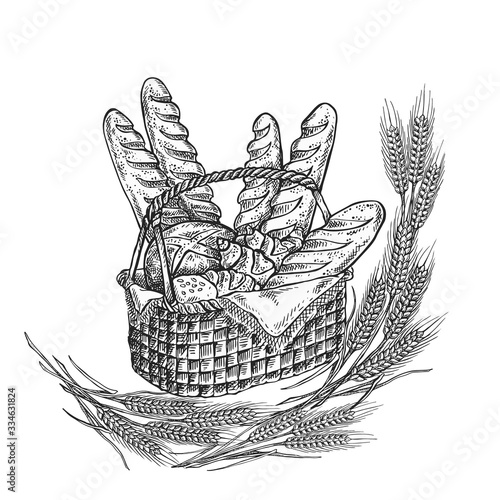 Hand drawn vintage vector illustration - Bakery Basket