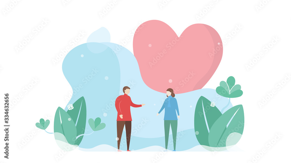 Man talks with woman among the field of park. Couple of love design for winter season. Vector illustration in flat style. Man talks with woman among the field of park. Couple of love design for winter season. Vector illustration in flat style.