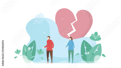 Broken heart of lover. Couple of love design for winter season. Vector illustration in flat style.