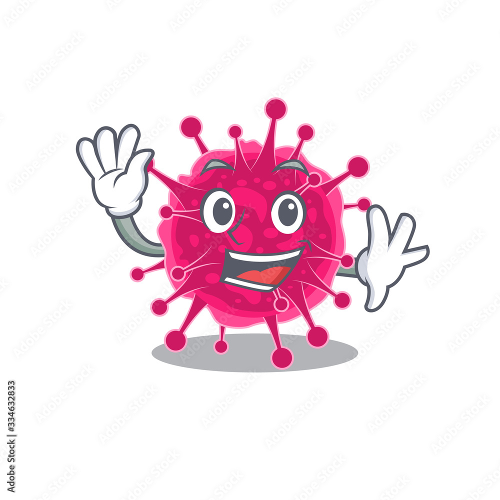 A charismatic picornaviridae mascot design style smiling and waving hand A charismatic picornaviridae mascot design style smiling and waving hand