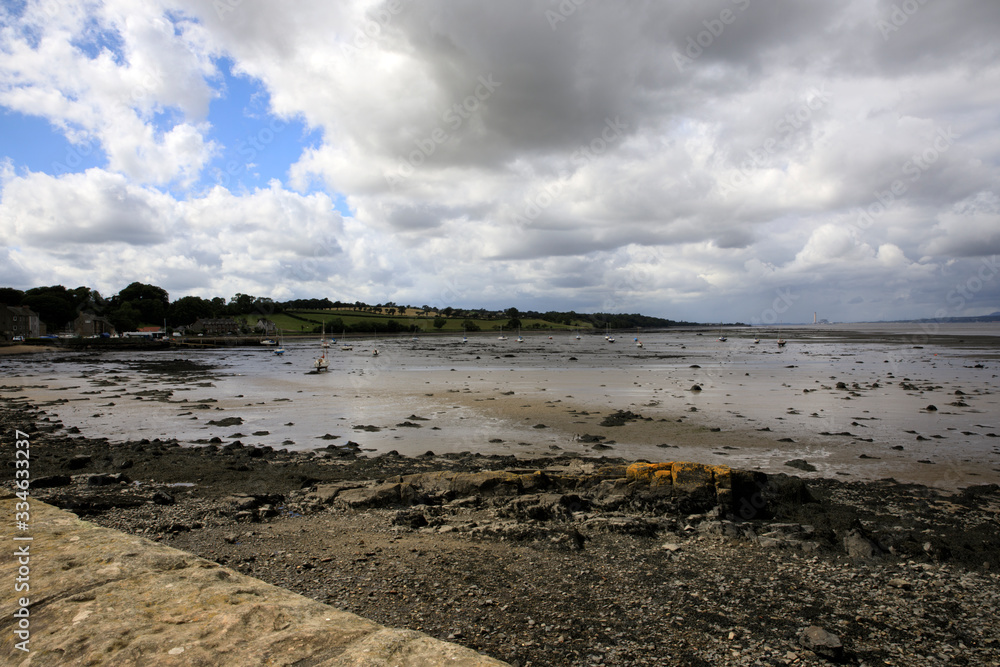 Blackness (Scotland), UK - August 15, 2018: The low tide near Blackness Castle, Blackness, Scotland, United Kingdom