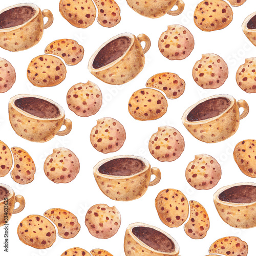 Autumn pattern with coffee, donuts and cookies