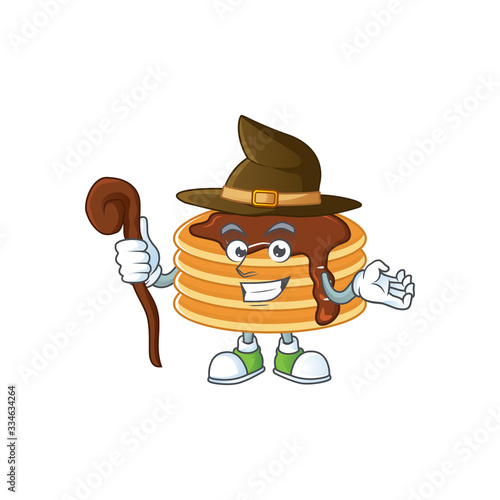 Cute and sneaky Witch chocolate cream pancake cartoon design style