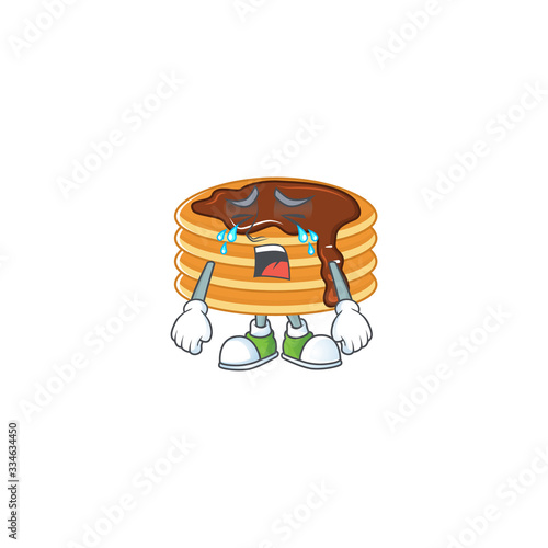 A weeping chocolate cream pancake cartoon character concept