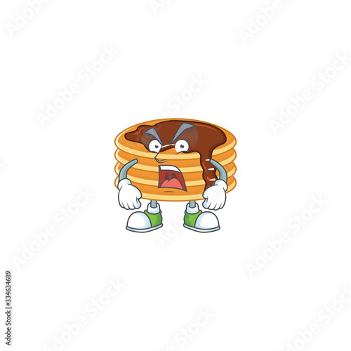 Chocolate cream pancake cartoon character design with mad face