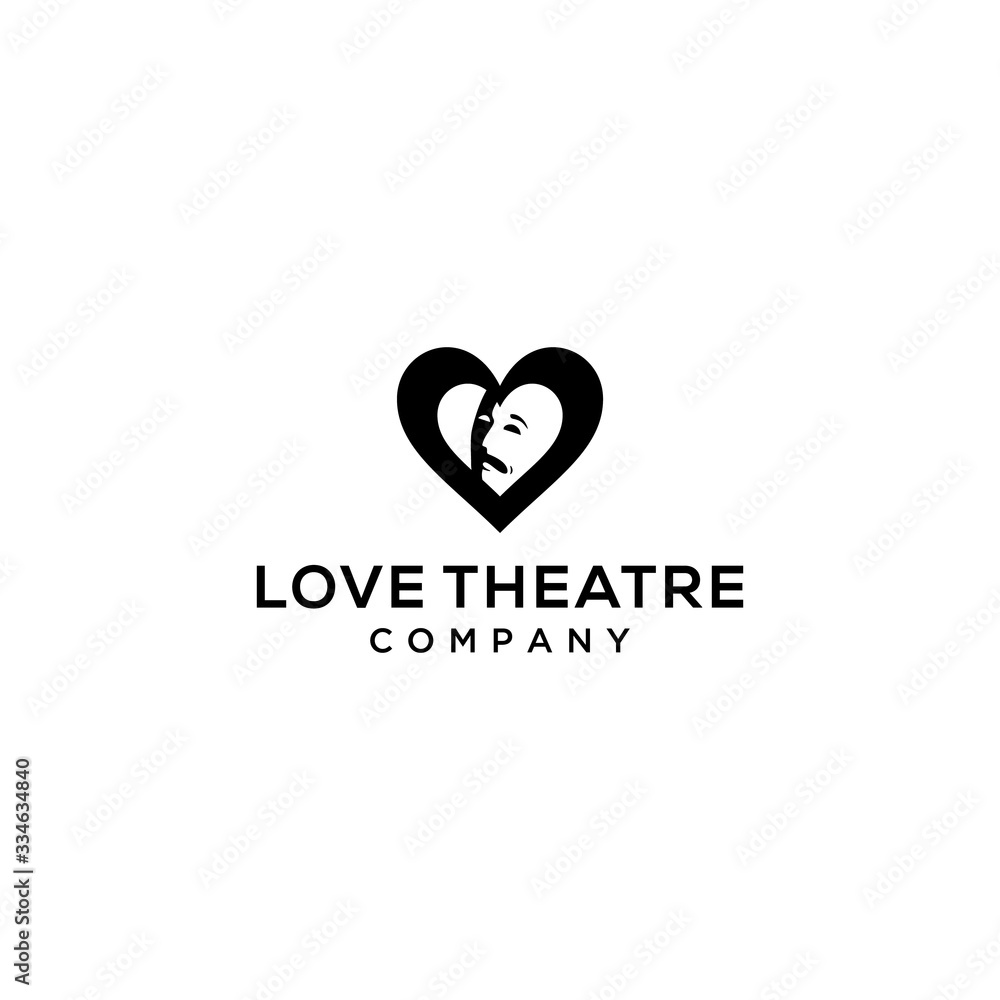 Creative modern love theater sign logo design template.
