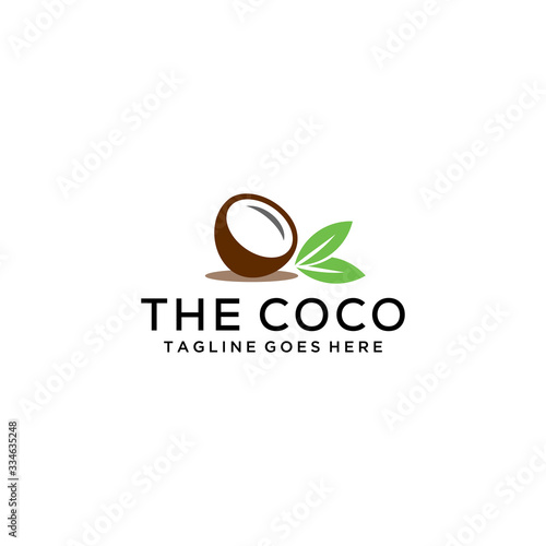Fototapeta Creative modern coconut with leaves sign logo design template.