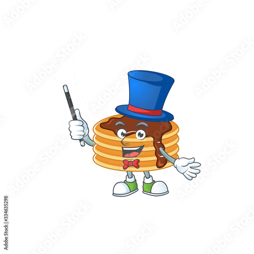 Talented snowball chocolate cream pancake Magician cartoon design style