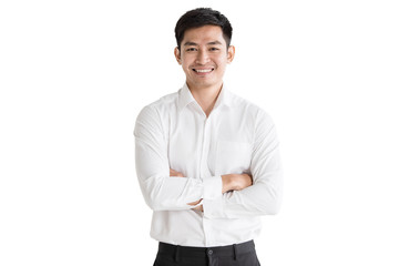 Young Asian man in jean dress isolated  white background