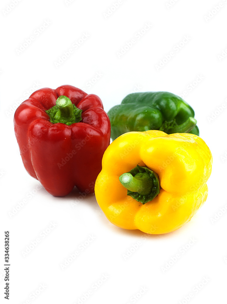 three Bell pepper Red yellow and green fresh delicious isolated on white background three Bell pepper Red yellow and green fresh delicious isolated on white background