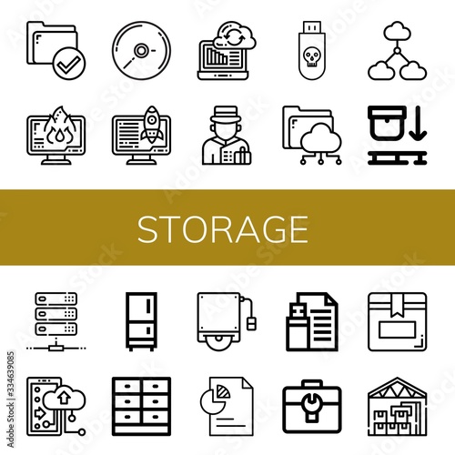storage simple icons set