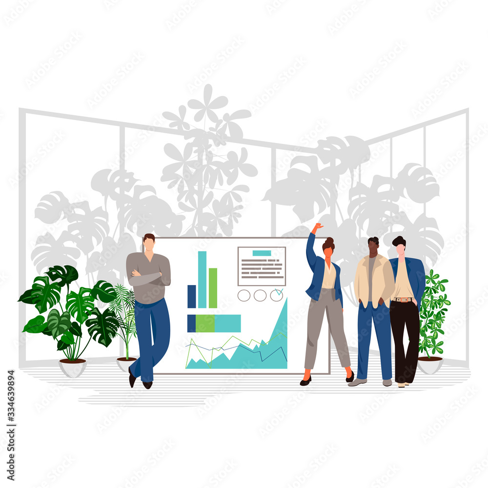 Obraz premium office worker. vector illustration of a group of businessmen at a presentation. teamwork