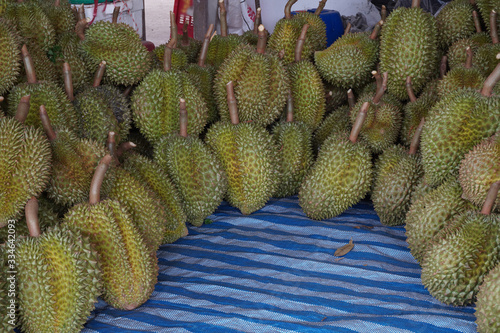durian market. Many durian are prepared for sale.