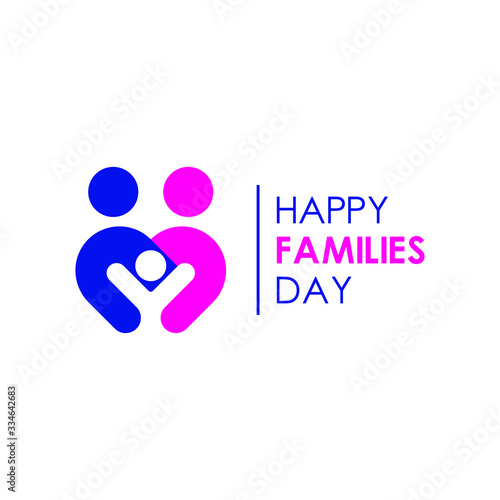 happy families day, parents hug their children in the form of love logo 