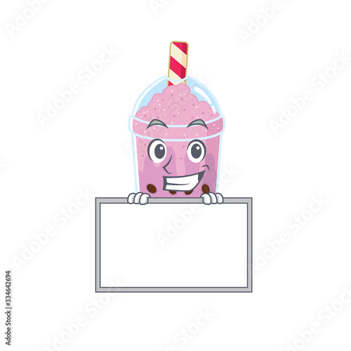 Smiling taro bubble tea cartoon design style has a board