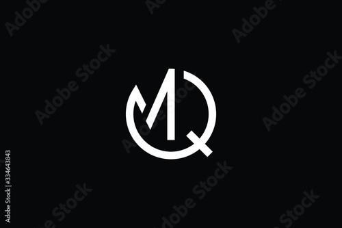 Minimal elegant monogram art logo. Outstanding professional trendy awesome artistic MQ QM initial based Alphabet icon logo. Premium Business logo White color on black background