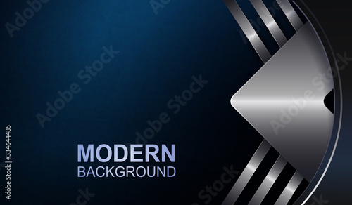 Dark blue texture background with an arrow with rays of metallic color, a semicircular curtain with a thin shiny border