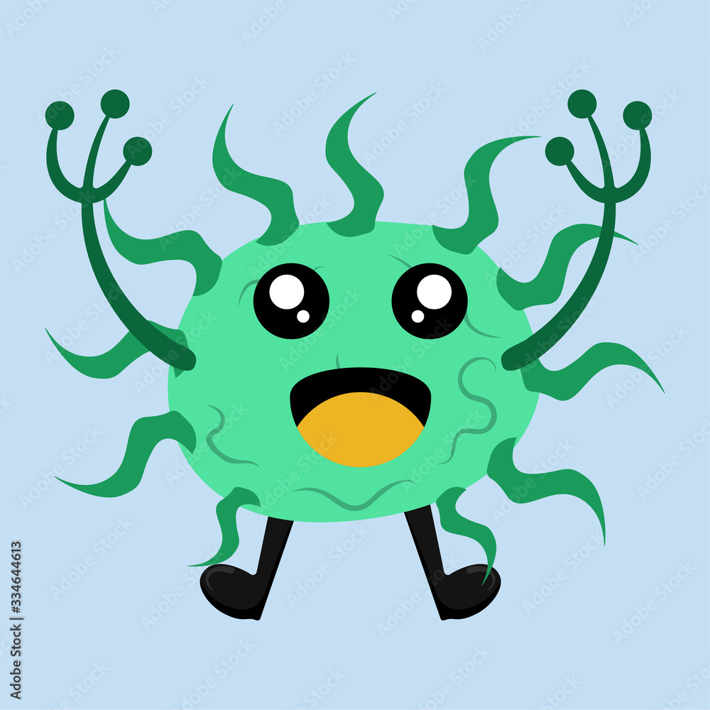 Fototapeta premium Illustration vector graphic of cute happy bacteria isolated on light blue background. Bacteriology concept design. Cute cartoon germ in flat style design. vector illustration EPS10.