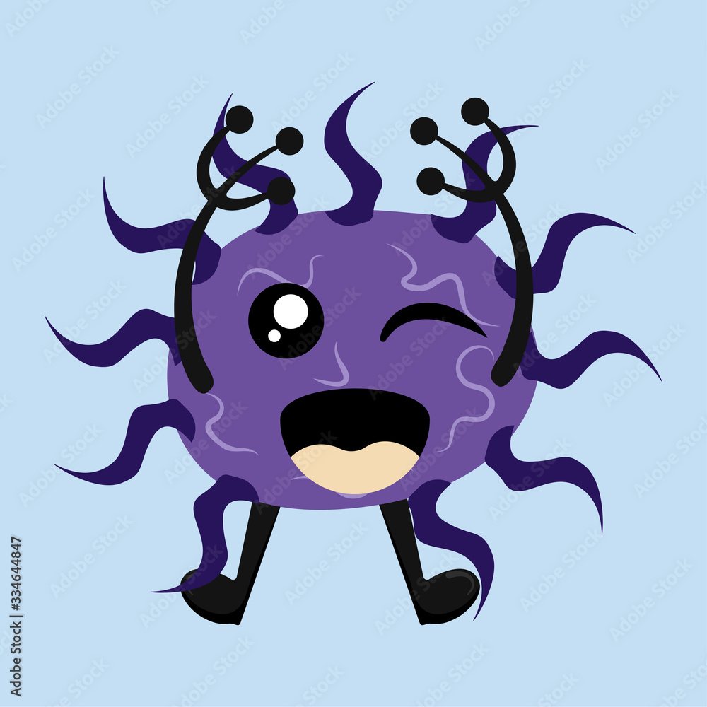Illustration vector graphic of cute happy bacteria isolated on light blue background. Bacteriology concept design. Cute cartoon germ in flat style design. vector illustration EPS10.