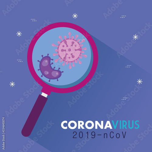 magnifying glass with particles of coronavirus 2019 ncov vector illustration design