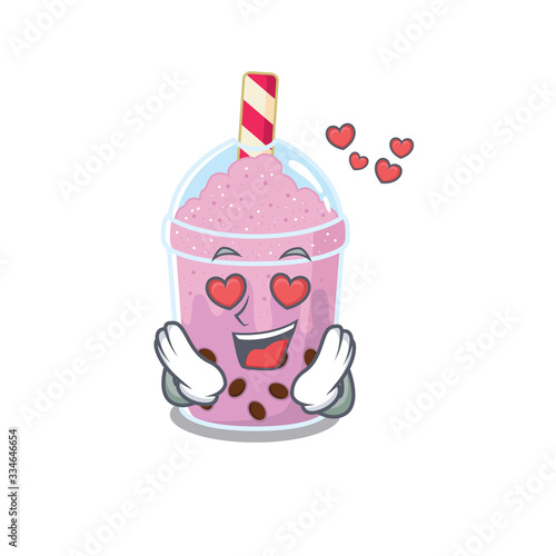 Cute taro bubble tea cartoon character has a falling in love face