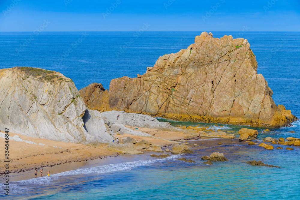 Amazing coast with incredible cliffs near the village of Liencres. Cantabria. Northern coast of Spain