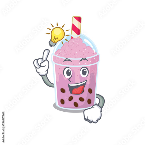 Mascot character design of taro bubble tea with has an idea smart gesture