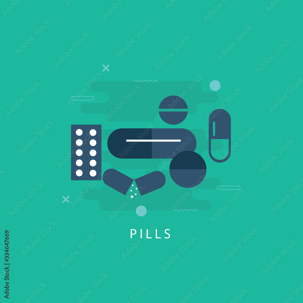 Medication concept with different pills, vector icon Medication concept with different pills, vector icon